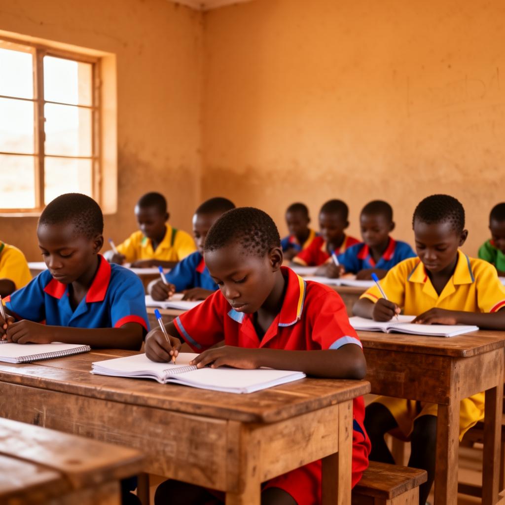 Élèves de l'école primaire au Tchad en classe d'apprentissage