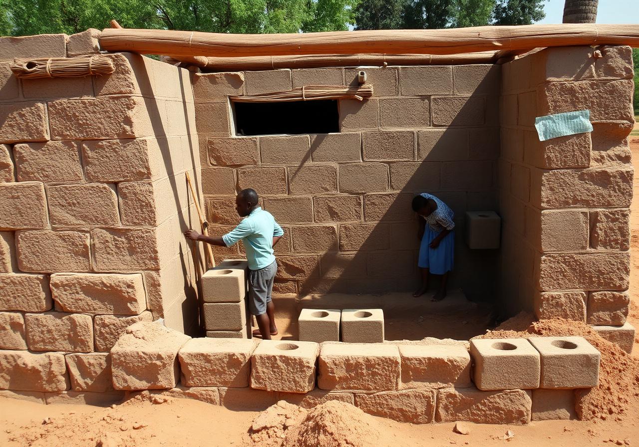 Chantier de construction d'une salle de classe en Afrique sub-saharienne